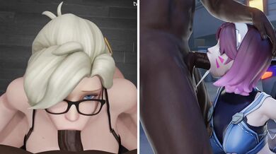 Mercy's cute moans and gasps overpower D.Va's roaring mech as she rides BBC's massive cock in this epic hentai PORN video review.