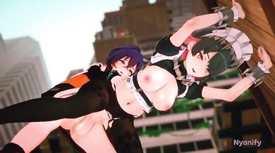 "Seduced by their step sister, Belle and Ellen become intimate with each other while their new stepsister watches and masturbates."