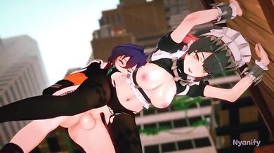 "Seduced by their step sister, Belle and Ellen become intimate with each other while their new stepsister watches and masturbates."