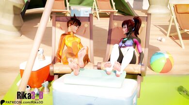 "Blazingly Hot Double Footjob between Tracer and DVA, Starring Rika3_D"