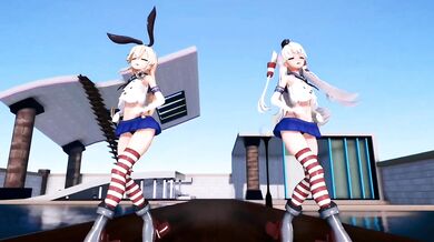 "Shimakaze and Amatsukaze - Good Night Kiss (ver. 2) [MMD R15] GenesisMMD"