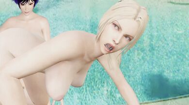 'Two beautiful ladies, Nina and Anna, having fun with a double-ended dildo.'