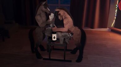 Holiday Party Favor for Two Stallions with Runolfur on a Bench!