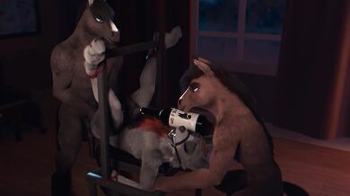 Holiday Party Favor for Two Stallions with Runolfur on a Bench!