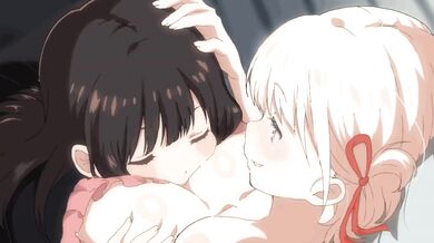 Takina is seen lying on Chistatos breasts clothed [or unclothed], but she soon starts to moan and squirm as her desire builds up