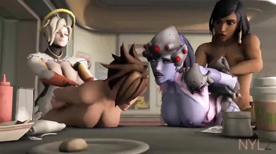 Brigitte and Reinhardt on a Triple Date with Tracer and Widowmaker - Nylenylenylenylenyl