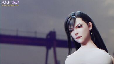 Tifa enjoys the smell of sweaty feet and gets off on sniffing them as she gives a public blowjob to Allfy3D