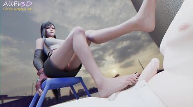 Tifa enjoys the smell of sweaty feet and gets off on sniffing them as she gives a public blowjob to Allfy3D