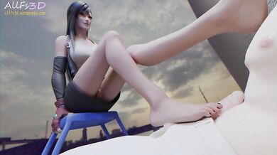 Tifa enjoys the smell of sweaty feet and gets off on sniffing them as she gives a public blowjob to Allfy3D