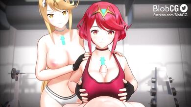 Watch Pyra and Mythra get warmed up for a night of titty fucking in this hentai porn video