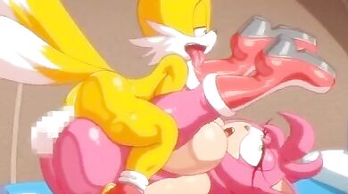 Sonic the Hedgehog gets double-penetrated in an angelic encounter with Amy Rose and Tails