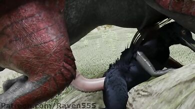 Raven gets fucked by a fierce dragon while having intense anal sex in the forest!