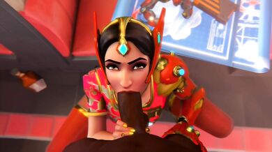 Symmetras blackened blow job with Leet or Black Symmetra gets a blowjob from her hacker friend