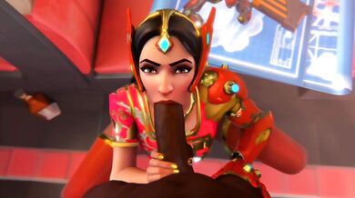 Symmetras blackened blow job with Leet or Black Symmetra gets a blowjob from her hacker friend