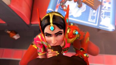 Symmetras blackened blow job with Leet or Black Symmetra gets a blowjob from her hacker friend