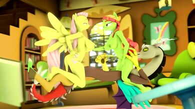 The Gorilla Discord has fun with Fluttershy and Tree Hugger