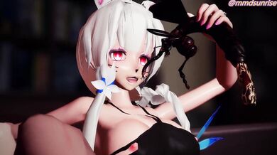 MMDSunrise Catgirl Haku sucking insect cock