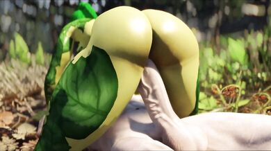 A seductive Dryad, with curves and a bountiful chest, gets ravaged by a muscular Dragonborn in the forest