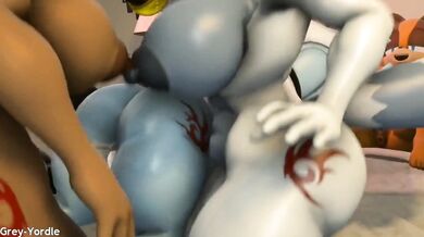 The Mobians are having a wild orgy with each other and even the grey-yordle joins in on the action