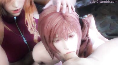 Serah Farron gives head to Esk, a busty elf in leather armor!