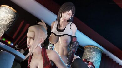 Tifa and Scarlet are in for a night of pleasure with their favorite black jrXIII!