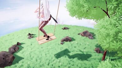 The slutty babe does dirty deeds with a giant cockroach while riding on a swing! [Goutouren]