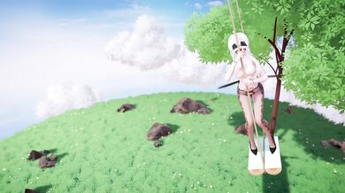 The slutty babe does dirty deeds with a giant cockroach while riding on a swing! [Goutouren]