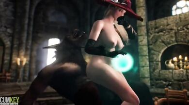 A powerful sorceress, who is also a naughty slut, gets fucked by a sexy werewolf in a dark forest at night