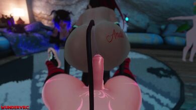 The tanned and curvy redhead succubus is riding a mysterious creature known as the NightyFloof