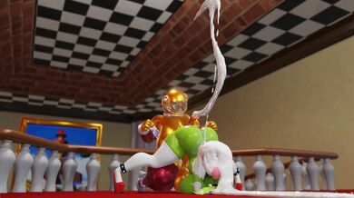 Green Bunny Wringing Gold Nuts [With Frame]