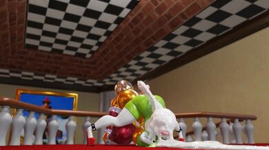 Green Bunny Wringing Gold Nuts [With Frame]