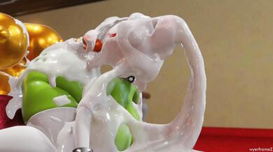 Green Bunny Wringing Gold Nuts [With Frame]