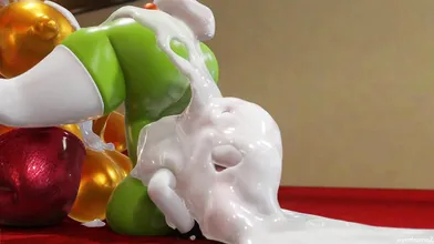 Green Bunny Wringing Gold Nuts [With Frame]