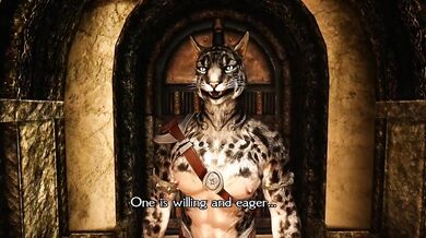 Sexy Khajiit slave girl pleasures her Master with a monster cock!