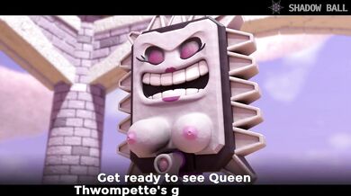 This is a hentai parody of the Super Mario series where Princess Peach and Queen Thwompette engage in a hot lesbian sex scene