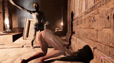 A sunny day at the beach becomes a hot sex scene as two mummies in animal form seduce each other on the sandy shore