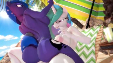 Celestia and Luna Get It On at the Beach - [Hooves Art]