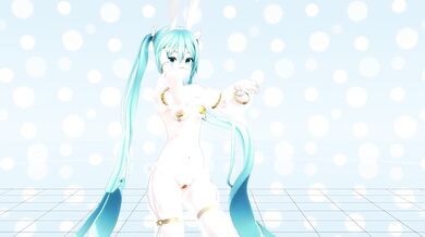 A hot Hatsune Miku gets wild in her Hi-Fi Raver outfit while dancing on the stage to the beat of the music