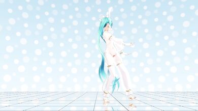 A hot Hatsune Miku gets wild in her Hi-Fi Raver outfit while dancing on the stage to the beat of the music