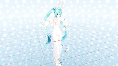 A hot Hatsune Miku gets wild in her Hi-Fi Raver outfit while dancing on the stage to the beat of the music