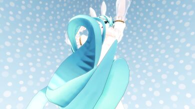 A hot Hatsune Miku gets wild in her Hi-Fi Raver outfit while dancing on the stage to the beat of the music