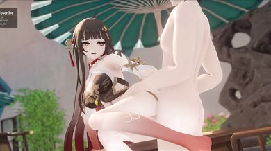 Asian Goddess Lingsha Gets Double Penetrated by Two Men!