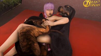 Watch the sexy vixen with a passion for dogs pleasure herself while watching canine porn!