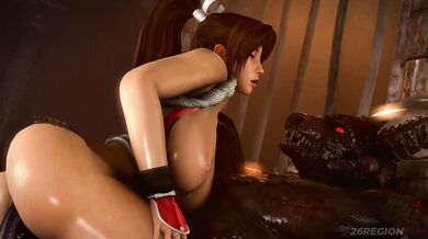 Mai Shiranui takes on the Minotaur in a steamy battle of epic proportions, as they engage in a sensual fight to the finish in 26 different regions