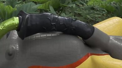 A woman devours her lovers massive cock in a twisted act of cock vore