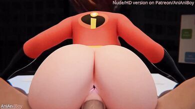 Mr Incredibles wife, Elastigirl, gives herself an anal self service