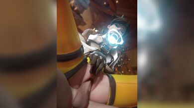 Watch this hot hentai video of Tracer riding a massive dildo as she gets double penetrated by two huge cocks!