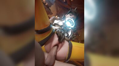 Watch this hot hentai video of Tracer riding a massive dildo as she gets double penetrated by two huge cocks!