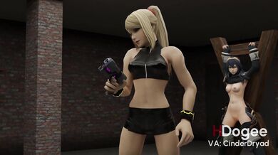 Samus and Lucina engage in a BDSM scene with Hdogee directing the action