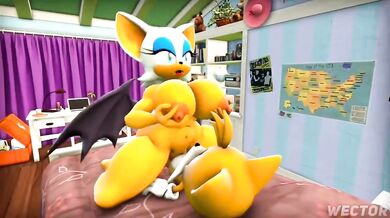 Sexy Cat Girl in Love with Sonic the Hedgehog - Rouge Riding Tails with Sound [Wector]